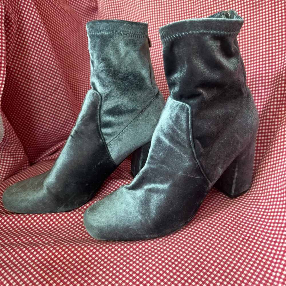Rich blue velvet ankle boots